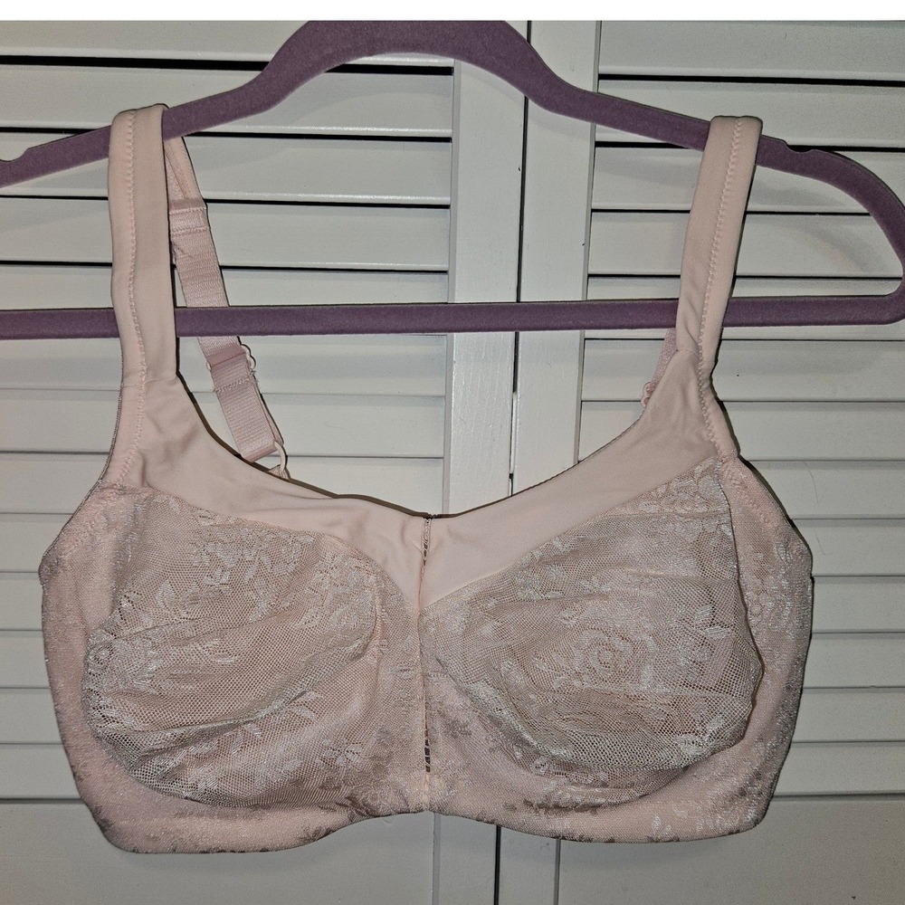 Breezies Wild Rose Lace Unlined Support Bra Blush Pink 36DD Floral Wirefree